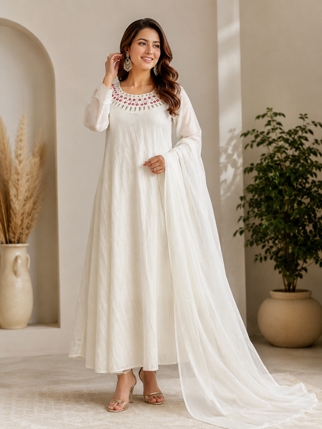 A Line Glass Embroidered Kurta Set