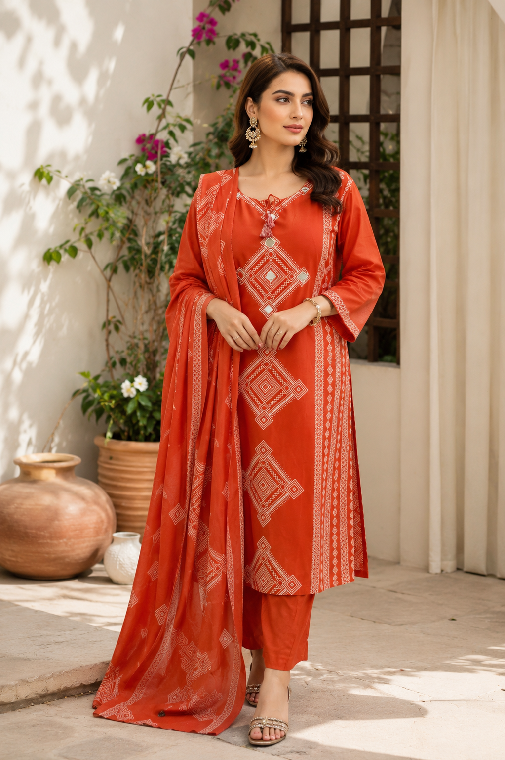 Panel Printed Embroidered Suit Pure Cotton