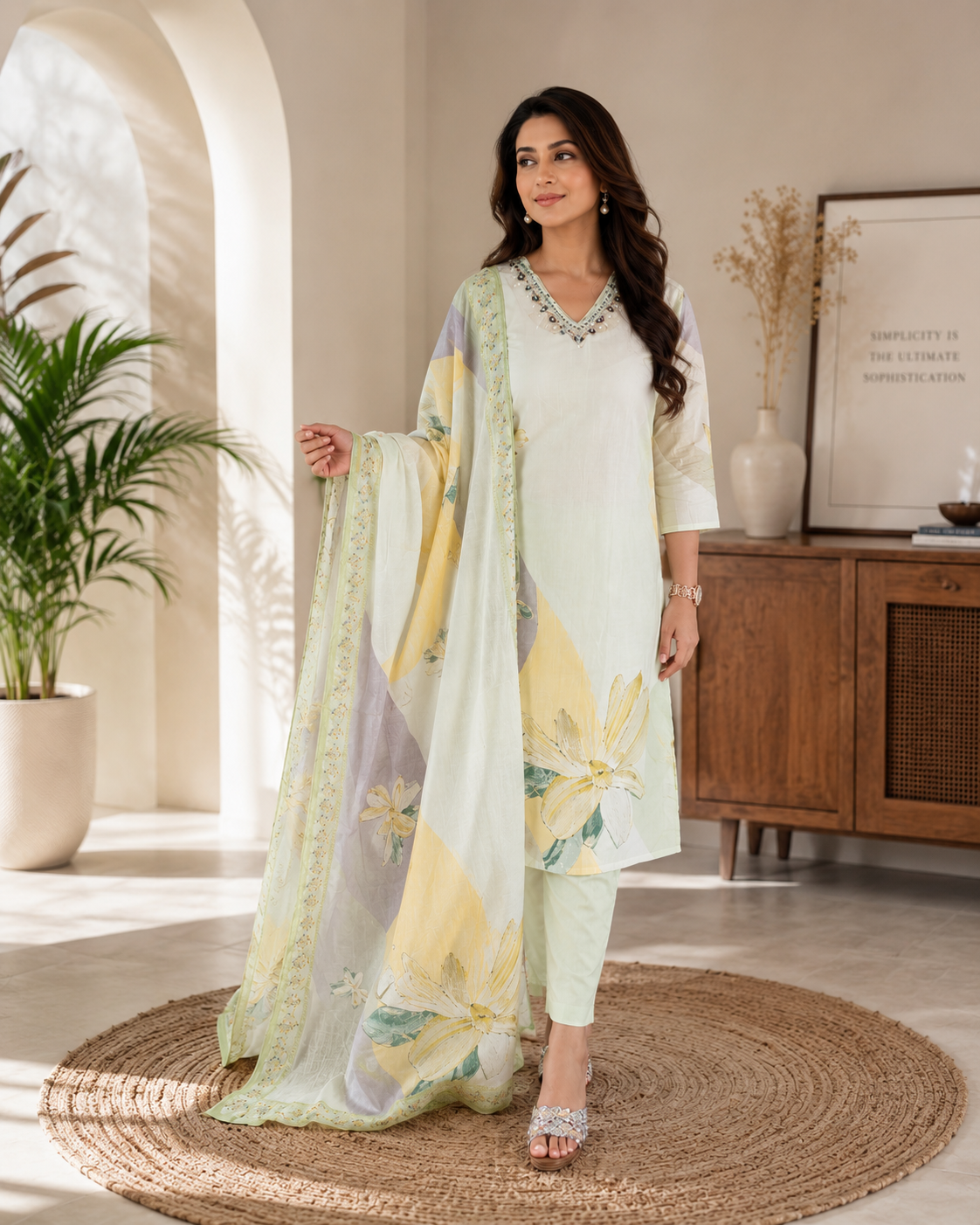 Digital printed with hand work kurta dupatta set Pure cotton