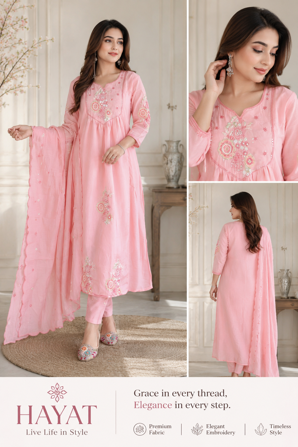 Chanderi Silk Embroidered Kurta with Cotton Lining