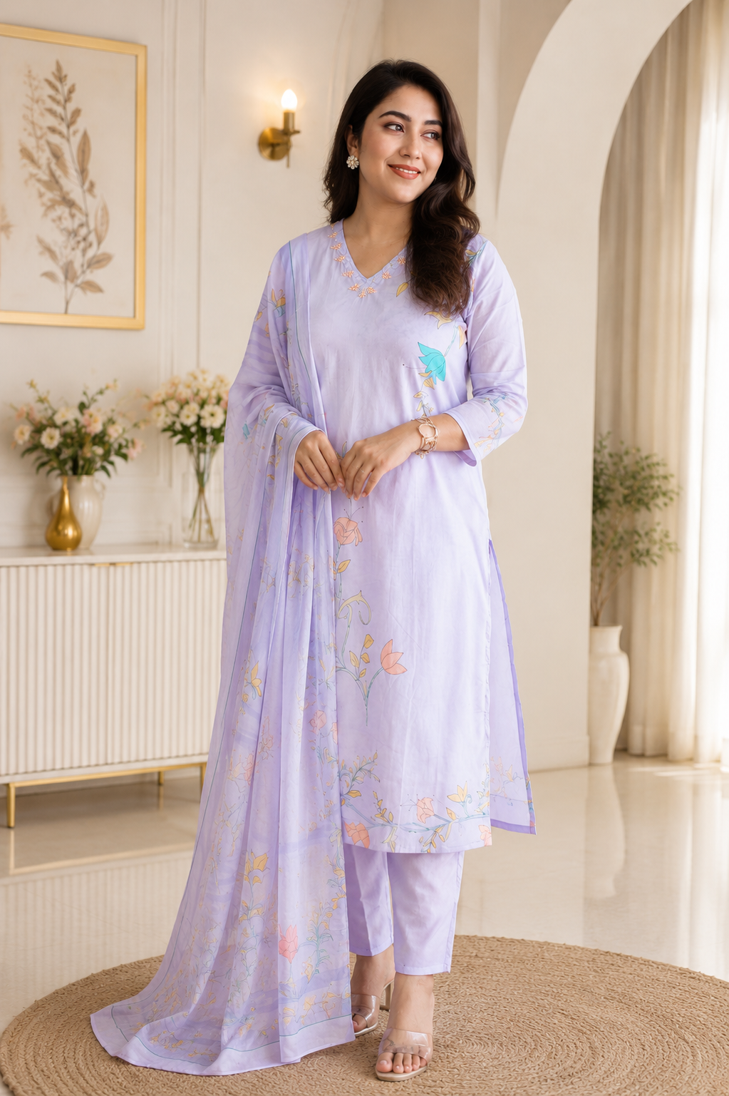 Digital Print Embroidery Kurta Set Pure Cotton