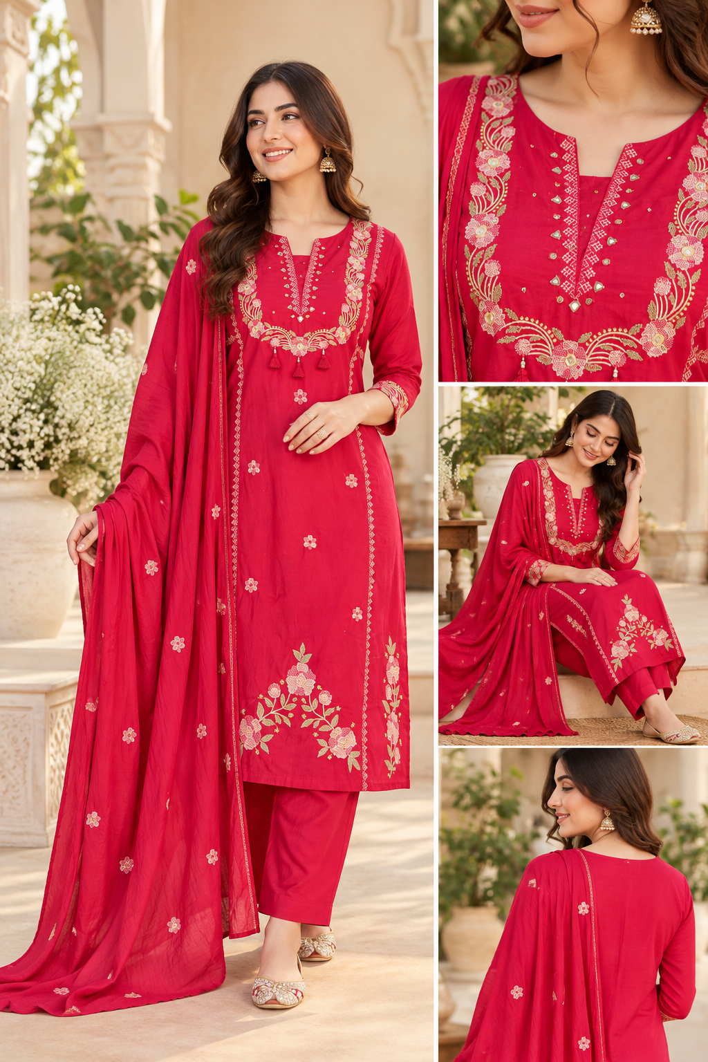 Premium Embroidery Cotton Kurta with Embroidered Mal Cotton Dupatta, Cotton Pant