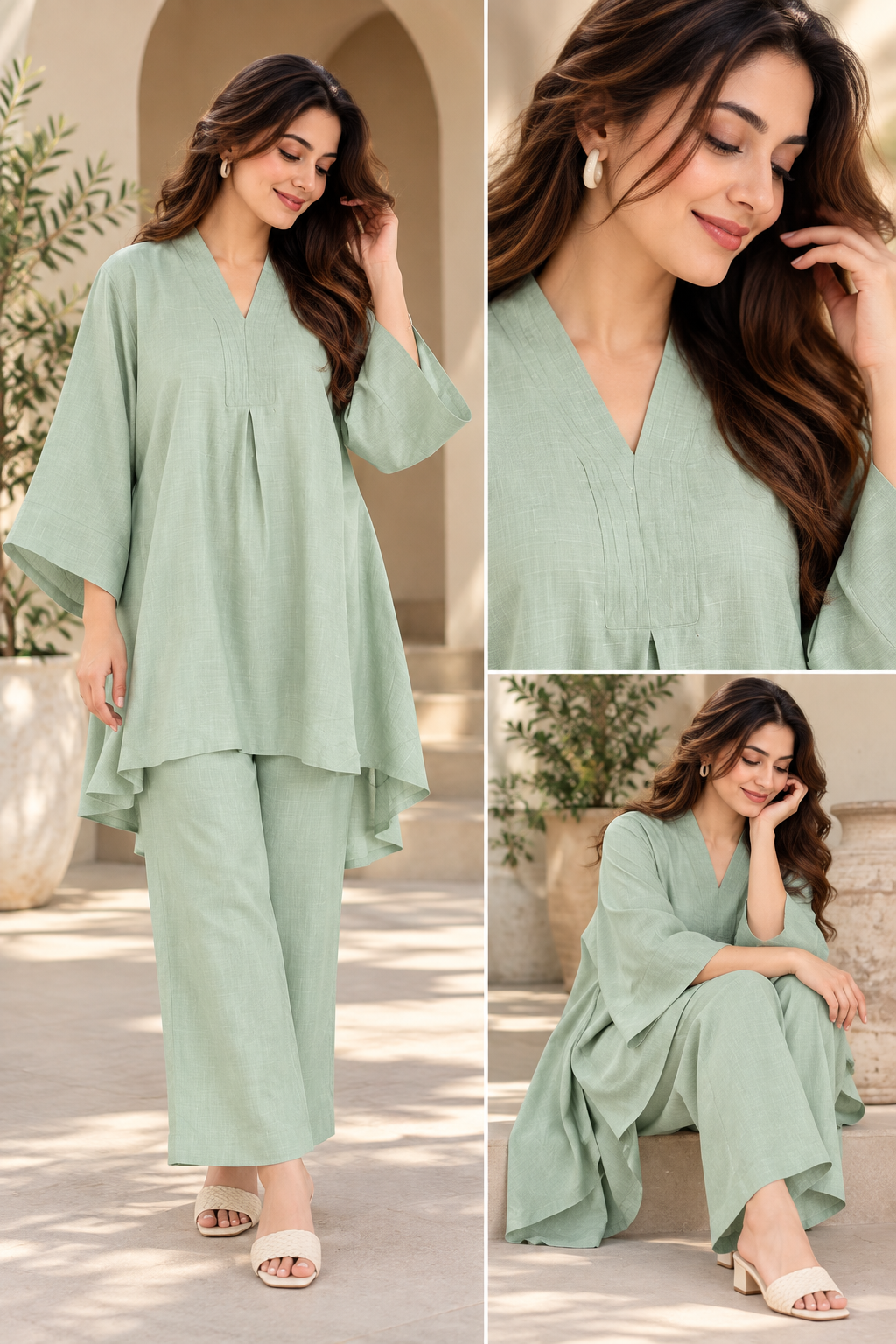 Solid A-Line Stylish Indo Western High Low Pattern Co-Ord with Loose Fit Bottoms