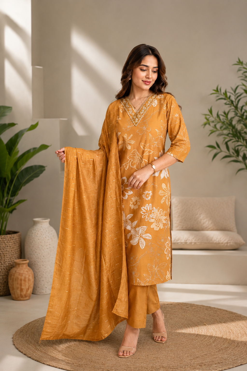 Vatican Silk Printed Embroidery Kurta Dupatta Set