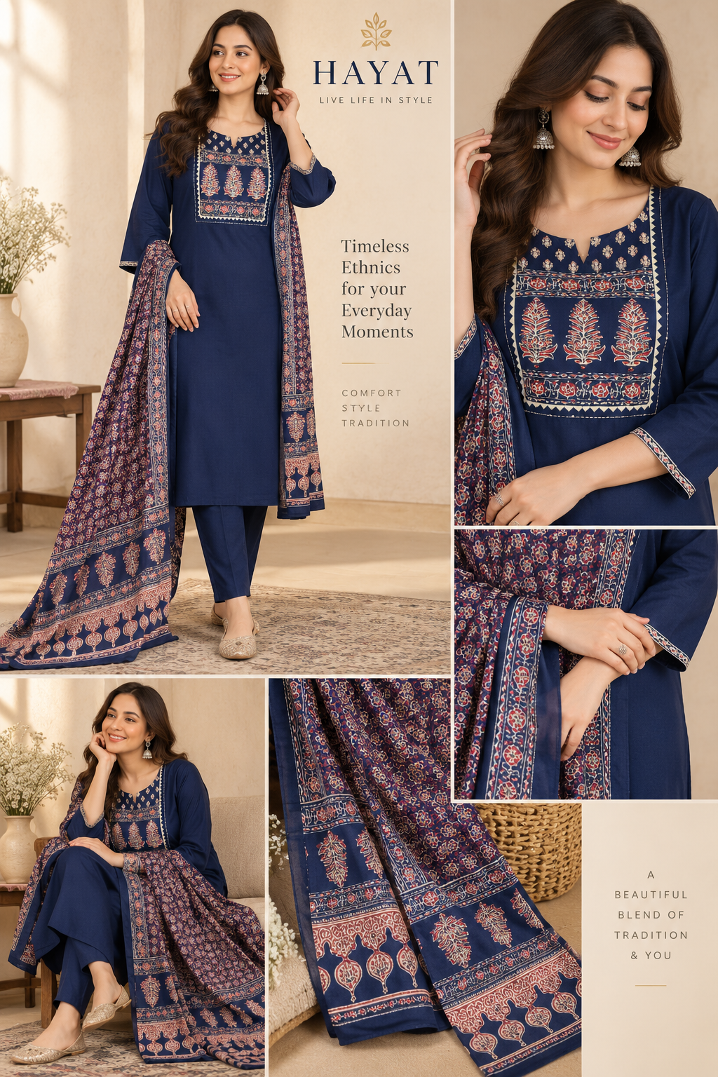 Navy Blue Premium Cotton Ajrakh Suit