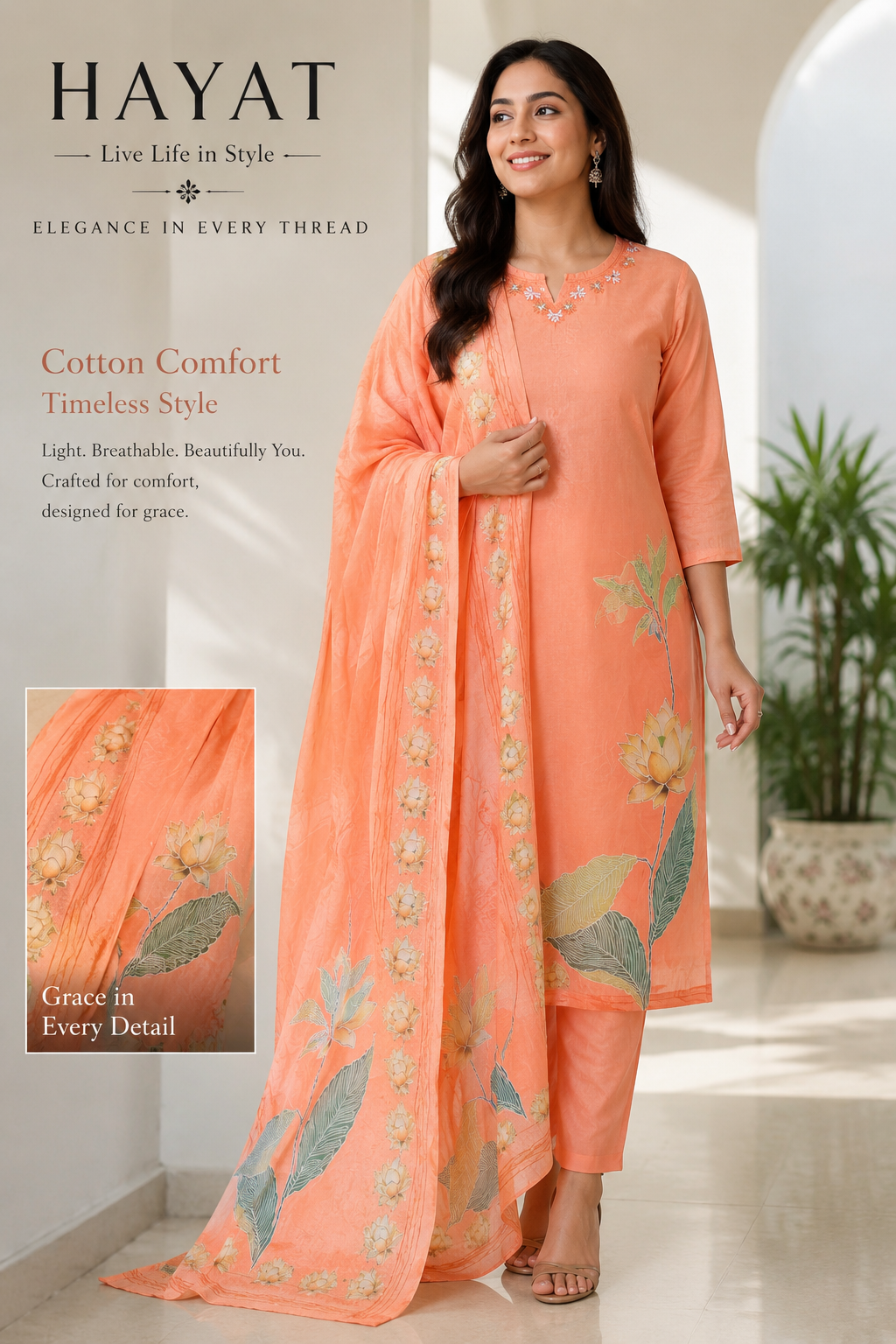 Premium Pure Cotton Digital Printed Hand Work Suit