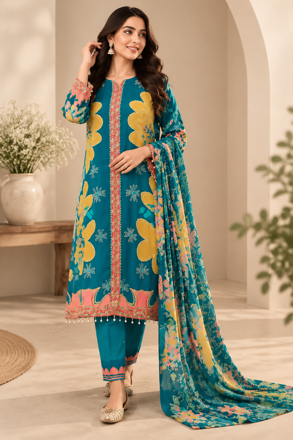 Pure Crepe Silk Embroidered Designer Drop Cut Suit with Mal Lining