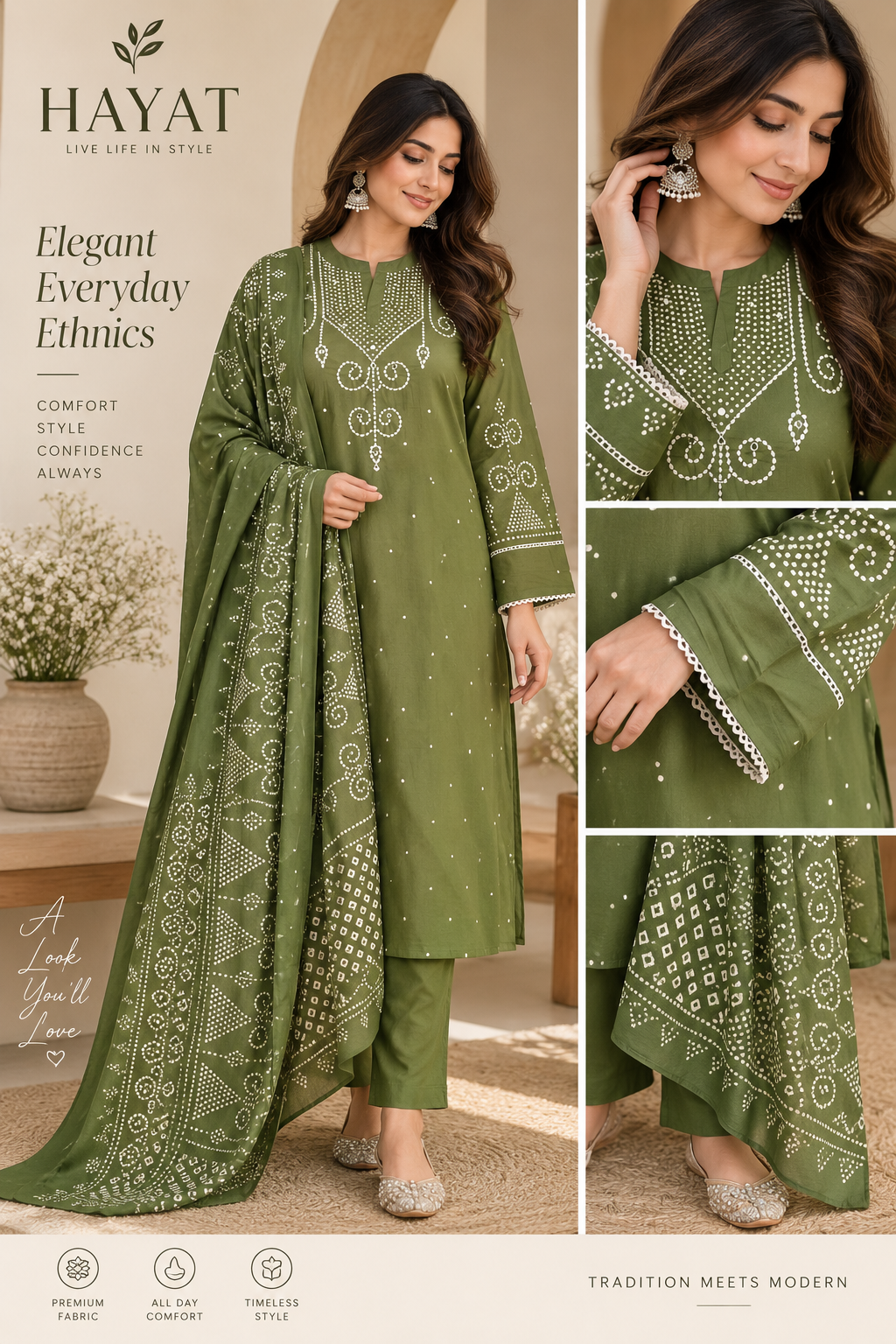 Pure Premium Cotton Pakistani Style A-Line Kurta Set