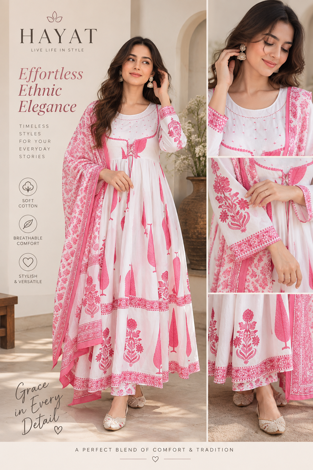 Premium Pure Cotton Anarkali Set with ( 5mt Gher )