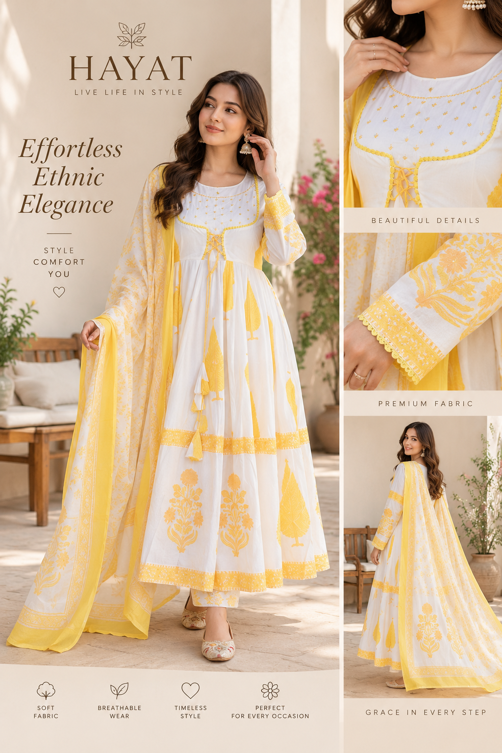 Premium Pure Cotton Anarkali Set with ( 5mt Gher )