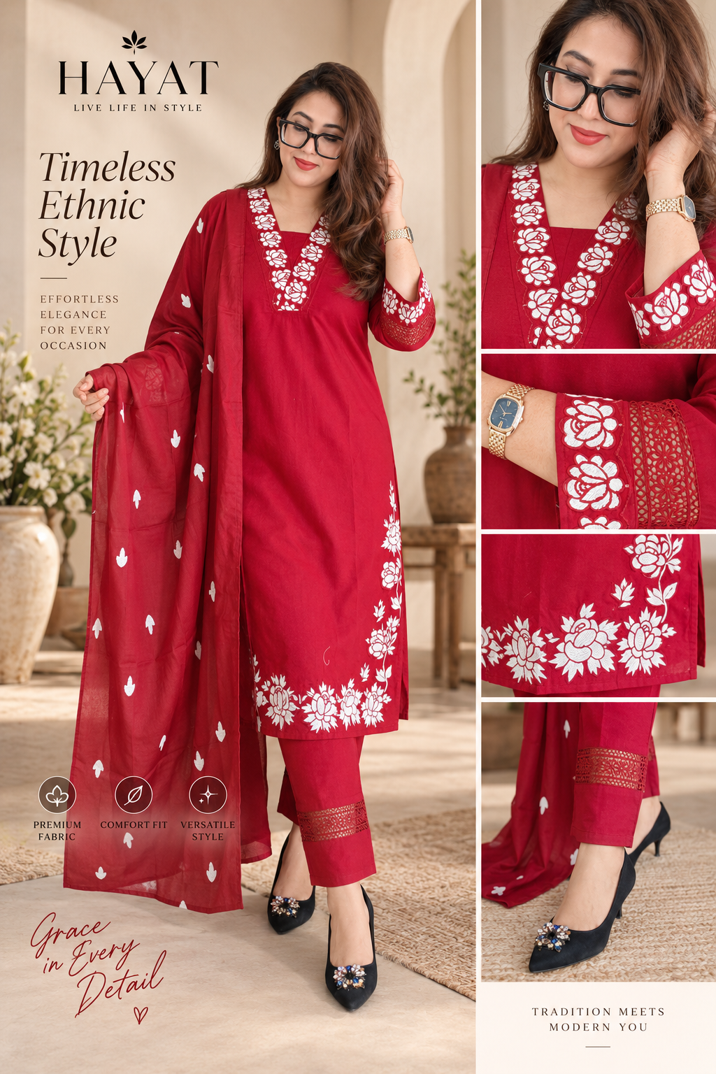 Embroidery Kurta Dupatta Set Dabu Cotton