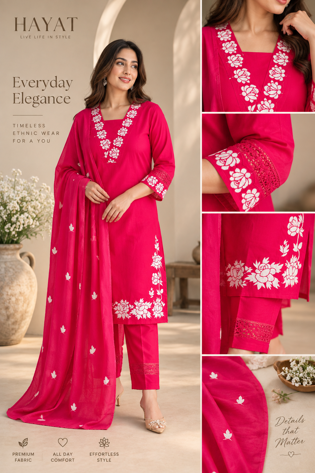 Embroidery Kurta Dupatta Set Dabu Cotton