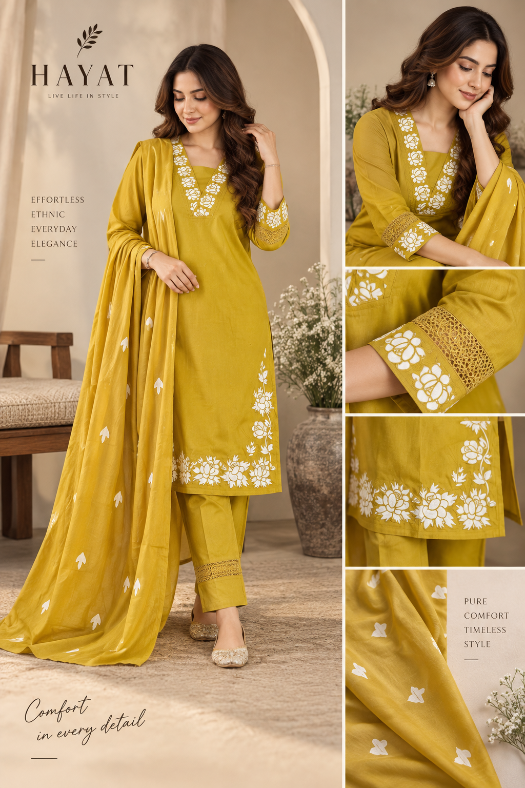 Embroidery Kurta Dupatta Set Cotton Dabu