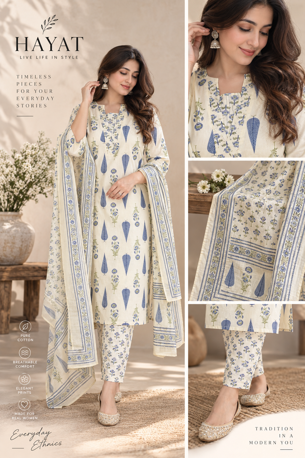 Block Printed Cotton Kurta Dupatta Set Pure Cotton ( 60-60 Cotton )