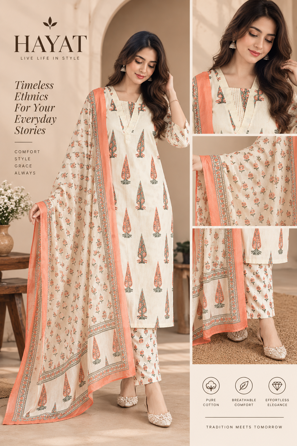 Block Printed Cotton Kurta Dupatta Set Pure Cotton ( 60-60 Cotton )