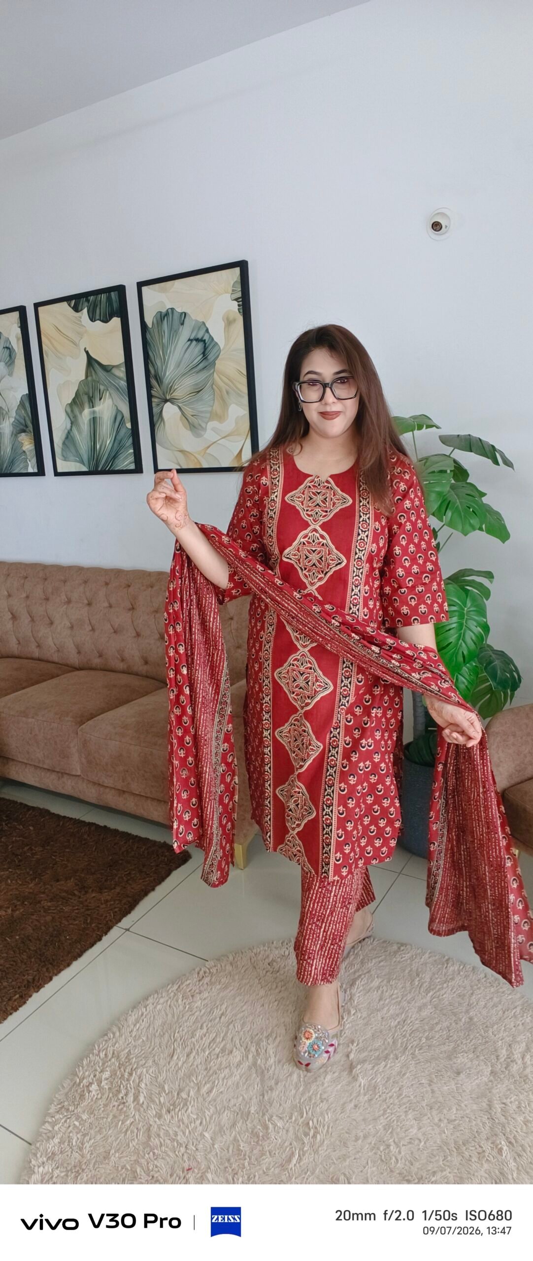 Ajrak Printed Cotton Kurta Dupatta Set Maroon