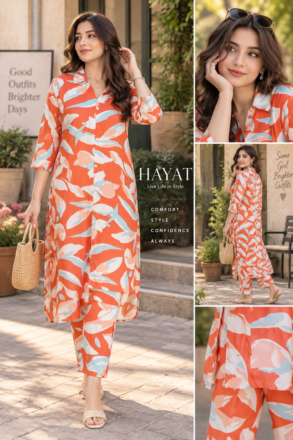 Floral Printed Rayon Button Down Collar C0-Ord Set