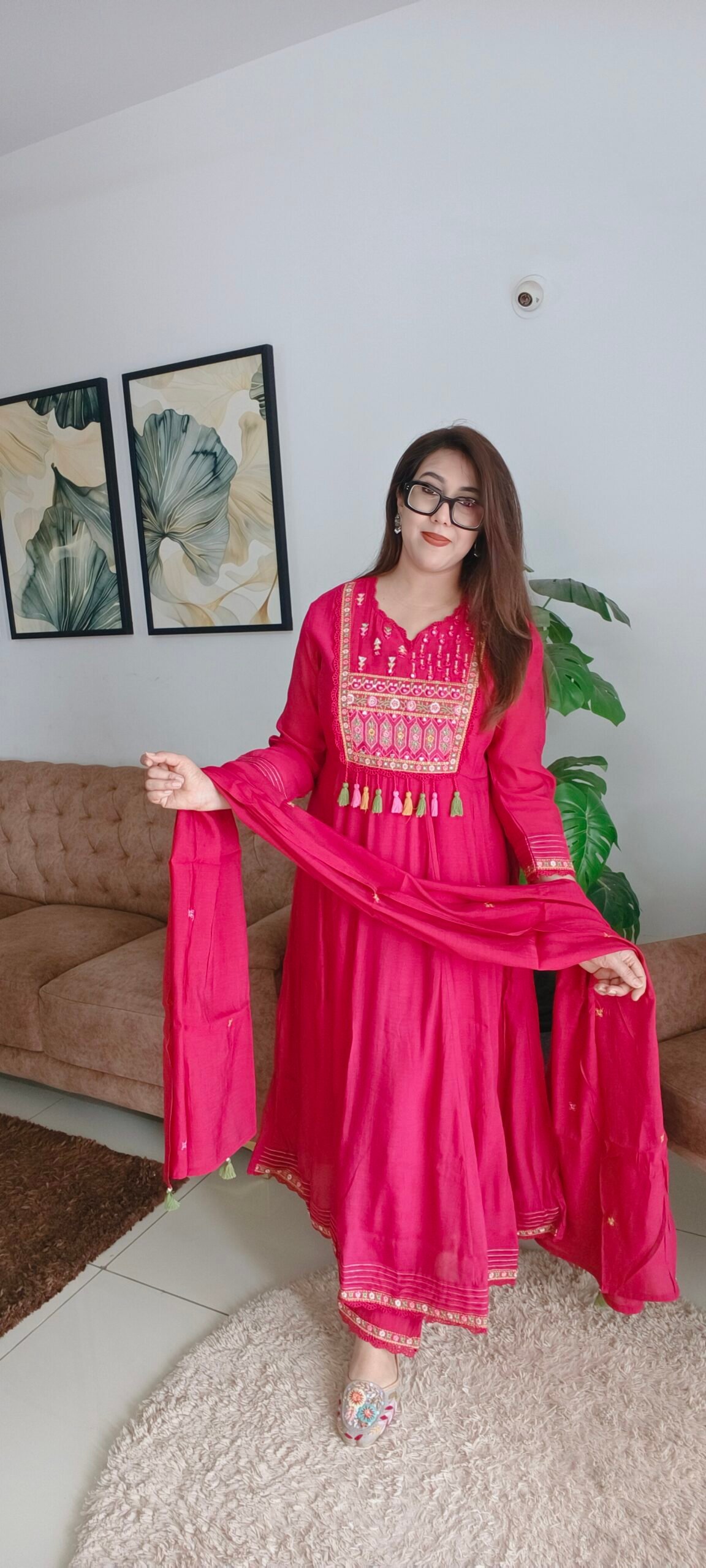 Chanderi silk with Mal Cotton Designer Premium Flared A-Line Embroidered Kurta Set