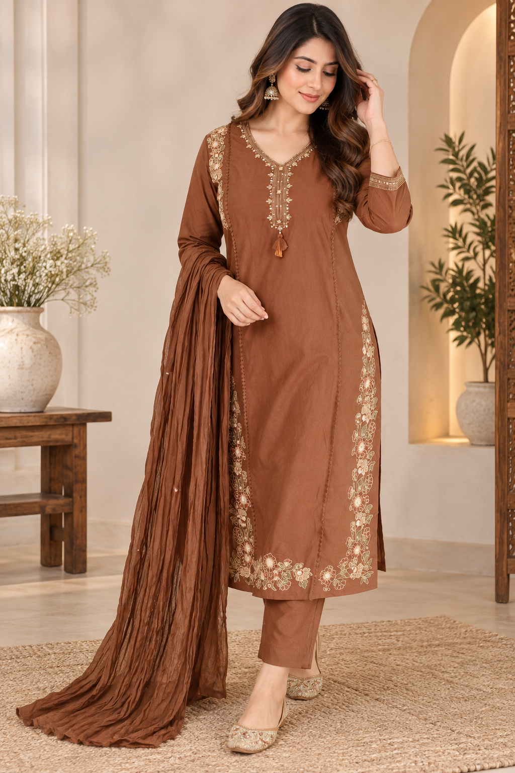 Pure Premium Cotton Embroidered Panel Stitch Designer Kurta Set