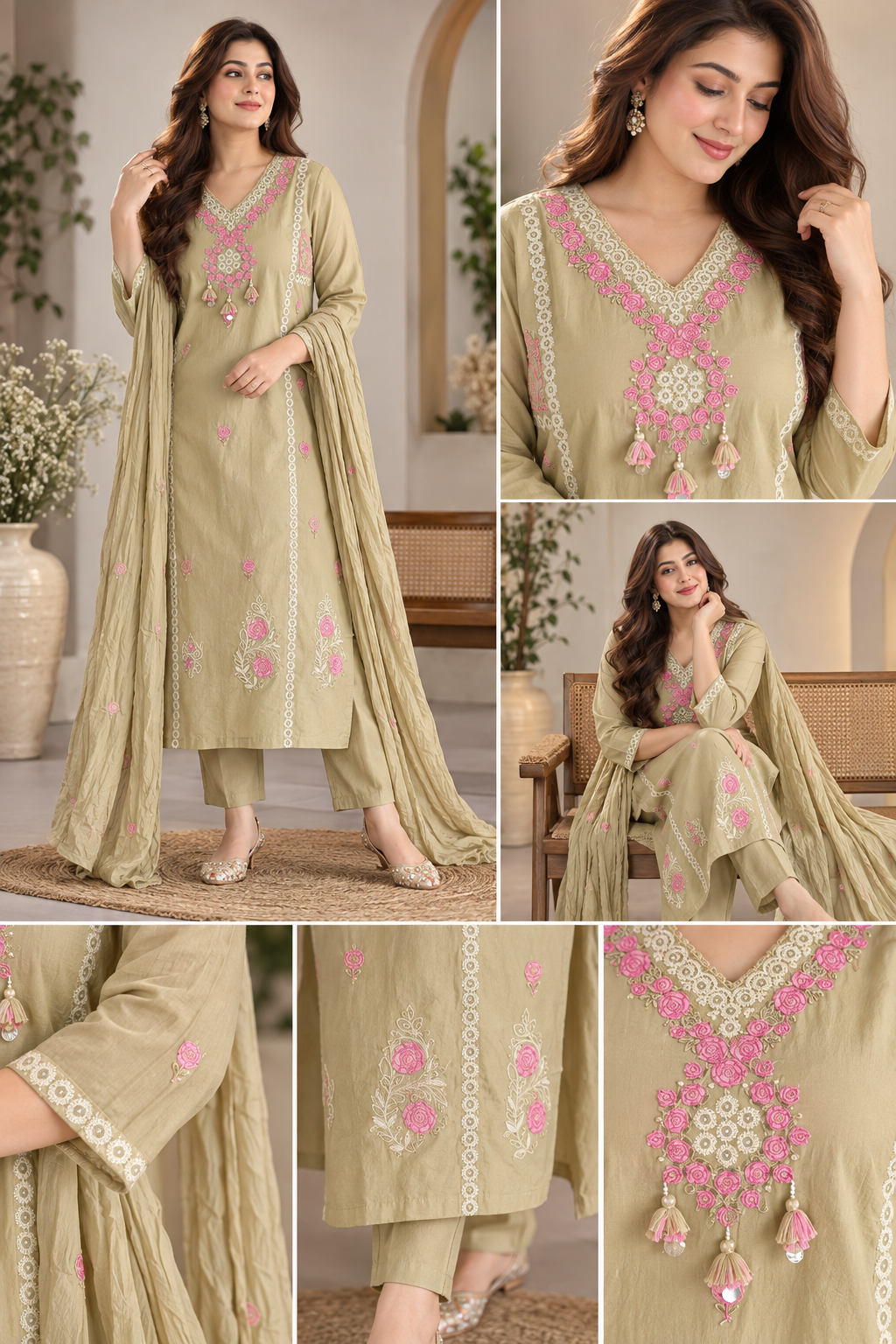 Pure Premium Cotton A-Line Embroidered Cotton Premium Suit