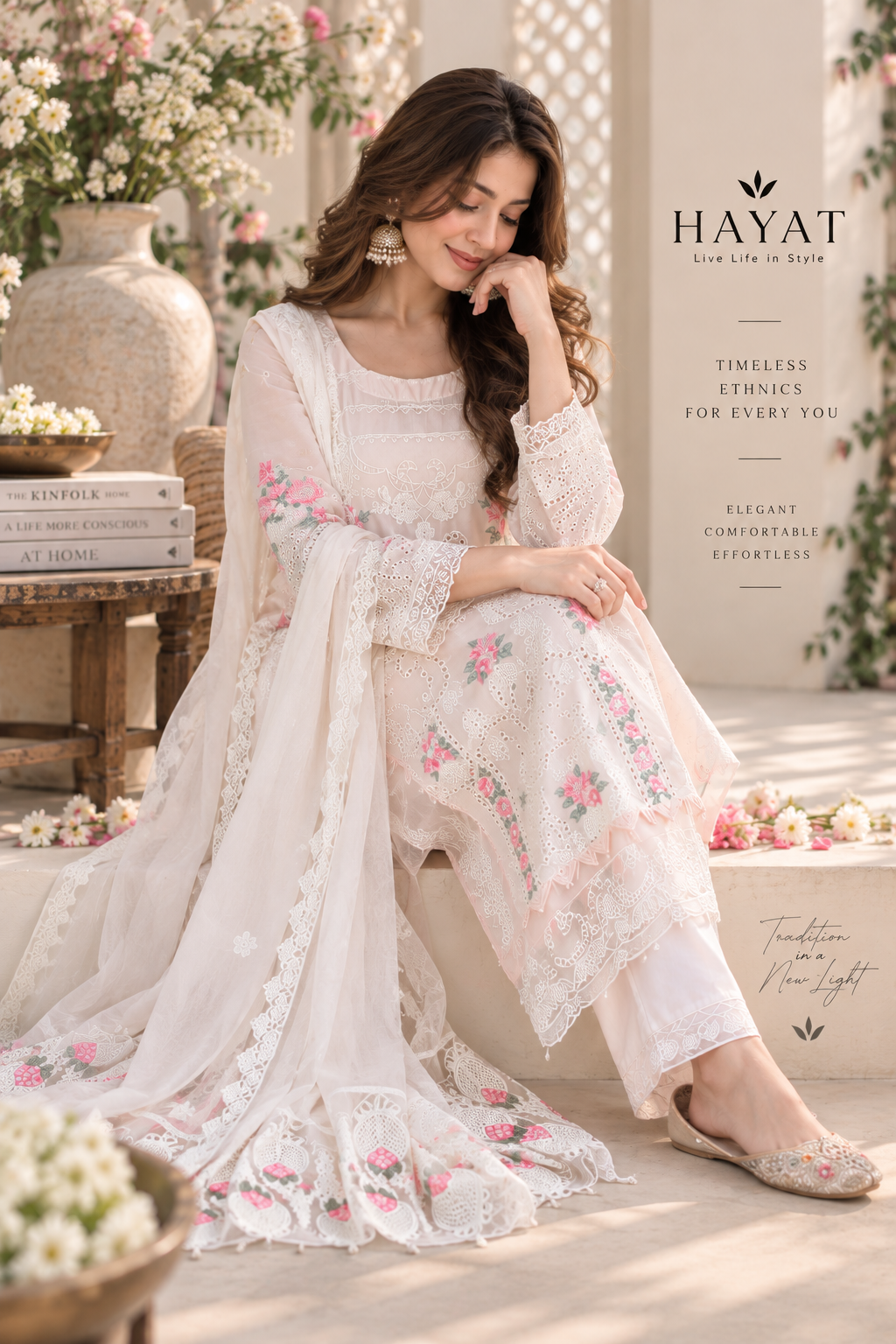 Premium Designer Pure Lawn Shifli Embroidered Kurta with Lining , Kota Embroidered Dupatta. Semi Elasticated Cotton Bottom