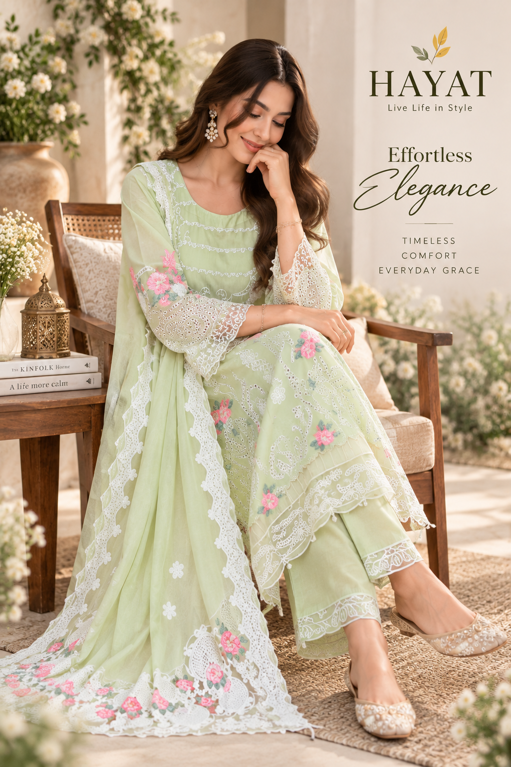 Premium Designer Pure Lawn Shifli Embroidered Kurta with Lining , Kota Embroidered Dupatta. Semi Elasticated Cotton Bottom