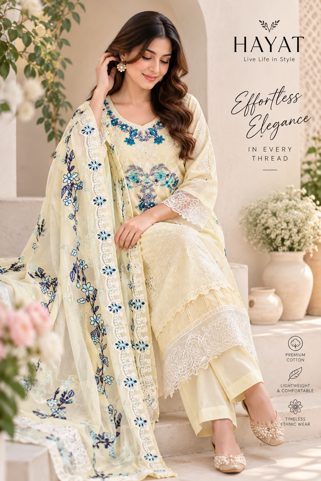 Premium Designer Pure Lawn Shifli Embroidered Kurta with Lining , Kota Embroidered Dupatta.