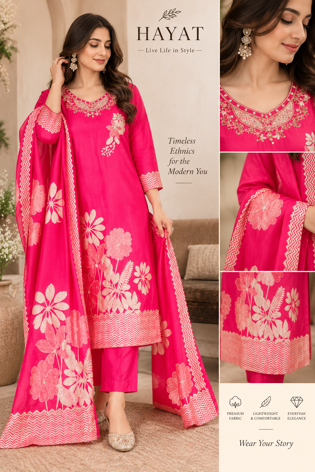Designer Premium Brocade Hand Work Kurta with Mal Lining , Dupatta Pure Crepe Brocade , Santoon Pants