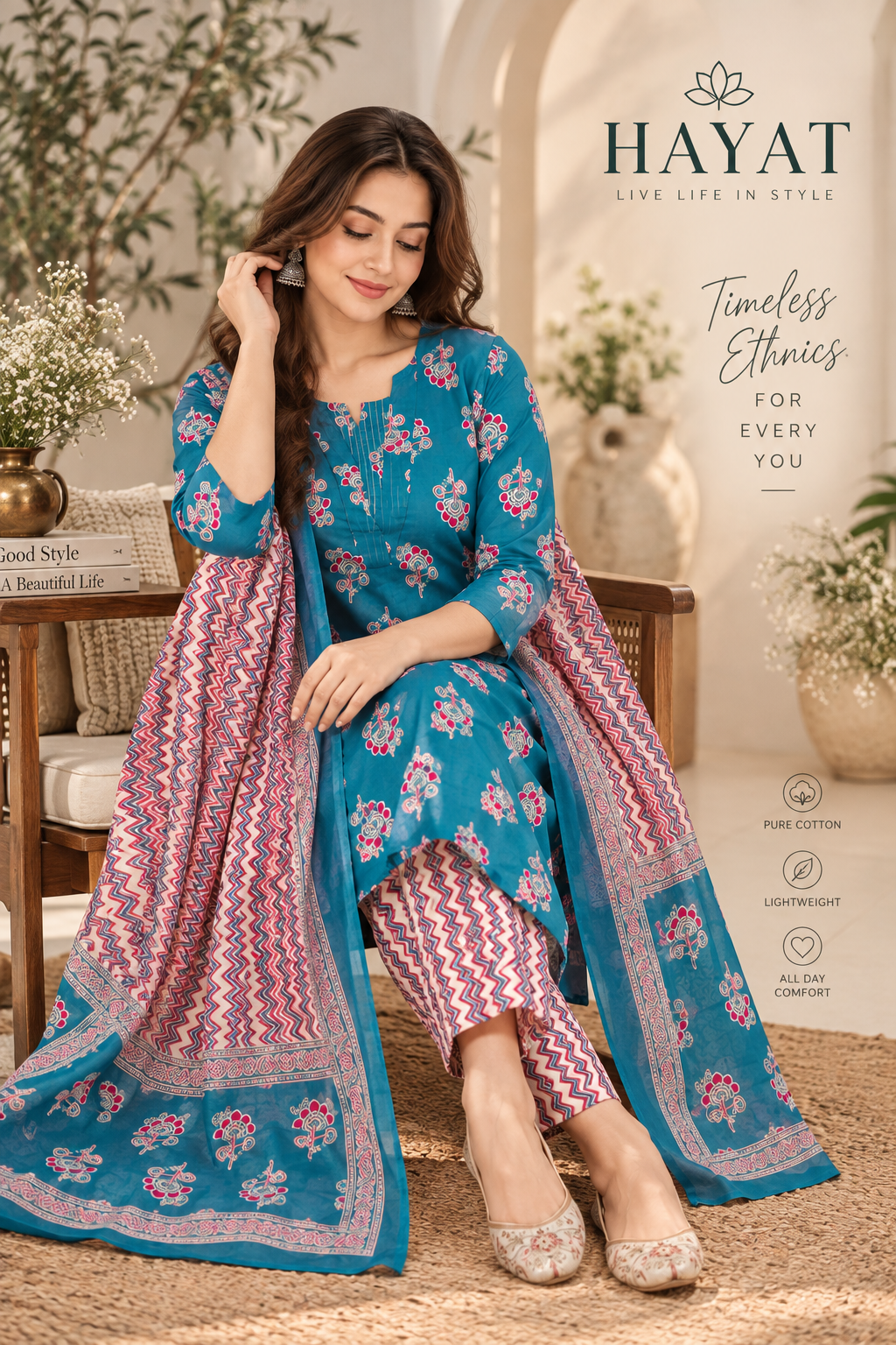 Pure Cotton ( 60 - 60 ) Cotton Block Printed Kurta Dupatta Set