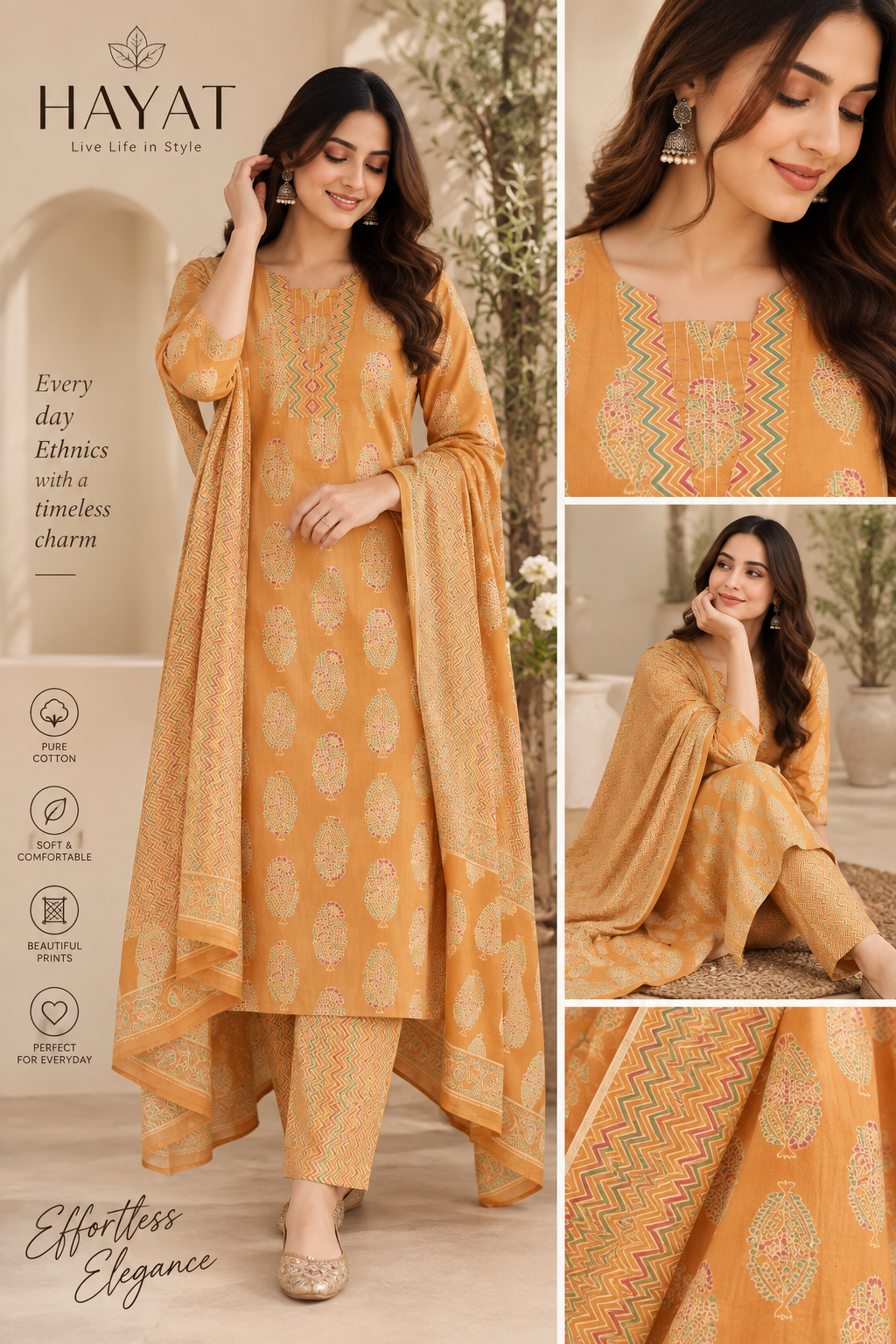 Pure Cotton ( 60 - 60 ) Cotton Block Printed Kurta Dupatta Set