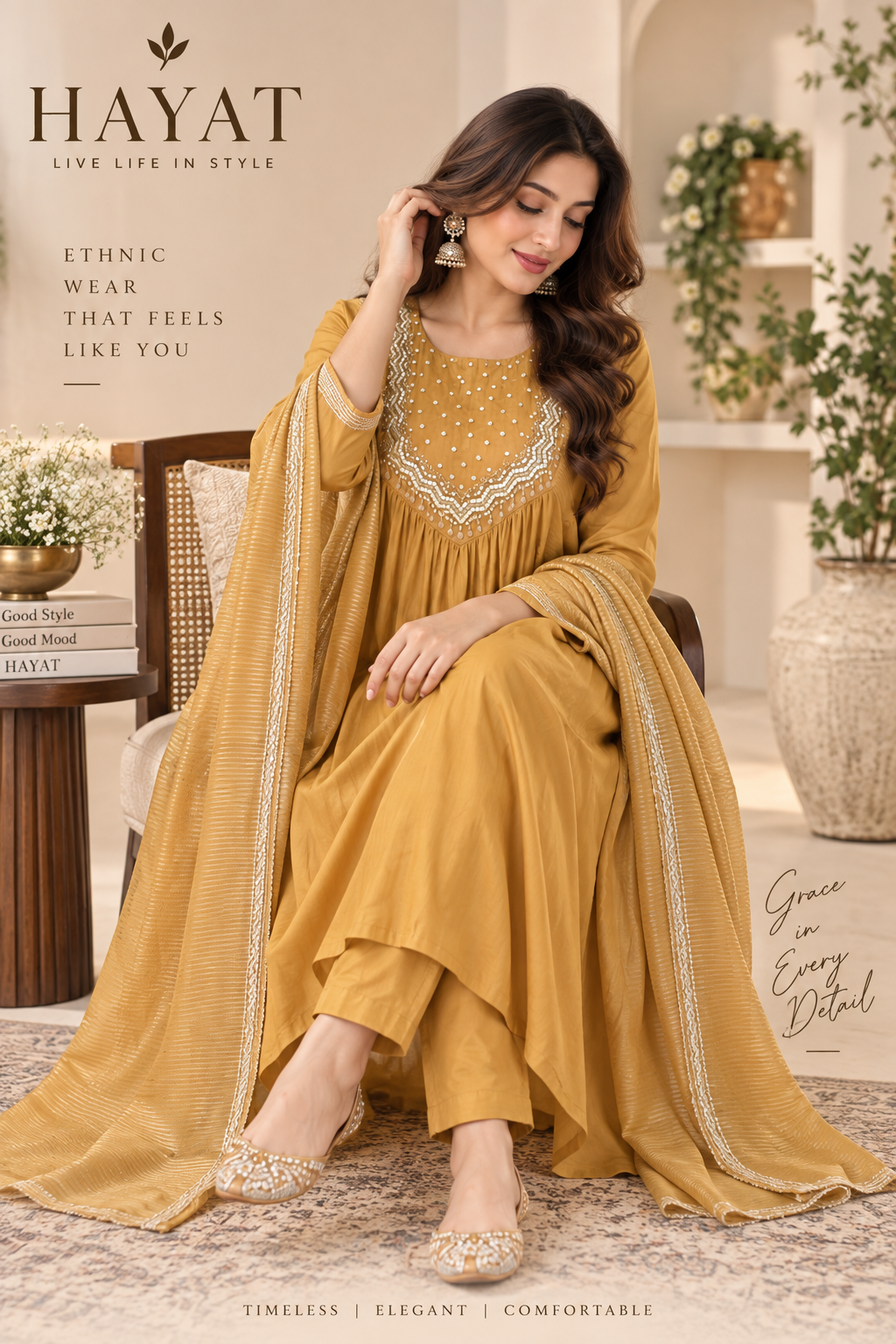 Pure Mal Chanderi Silk with Mal Lining Hand Work Kurta with Shimmer Silk Dupatta and Santoon Palazzo