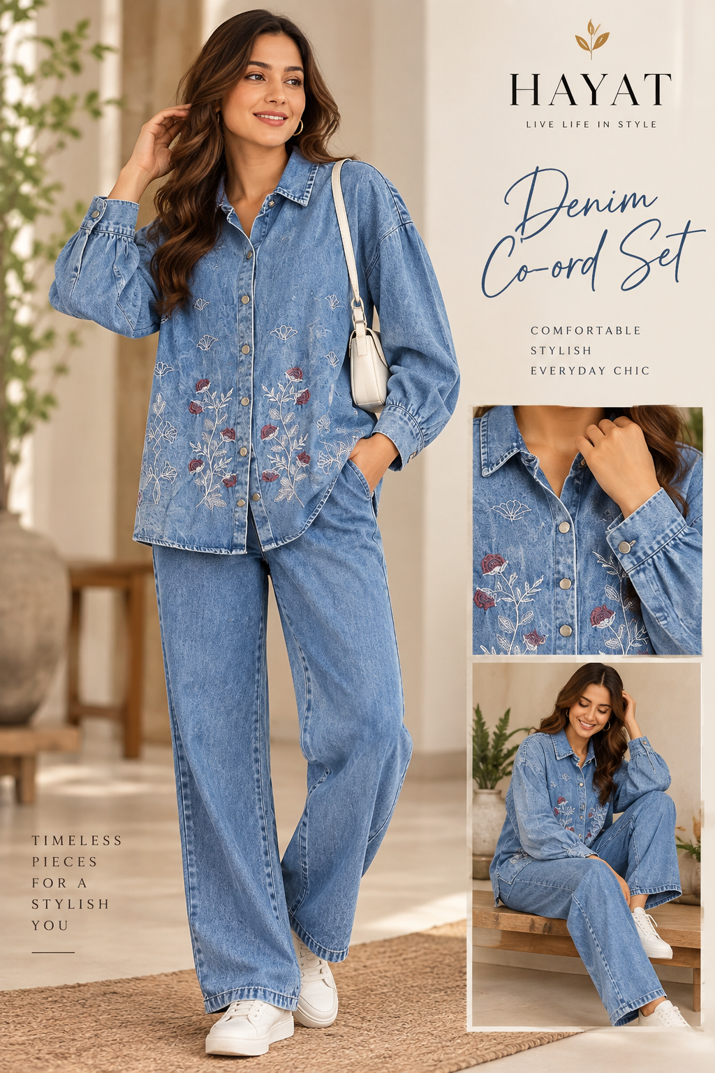 Denim Embroidered Indo Western Co-Ord Set