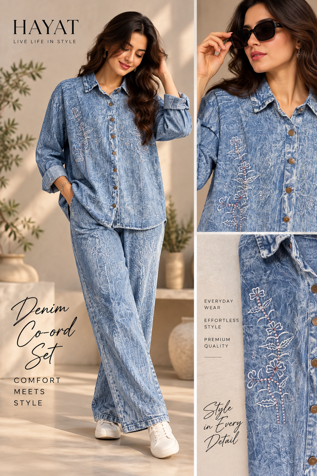 Denim Embroidered Indo Western Co-Ord Set