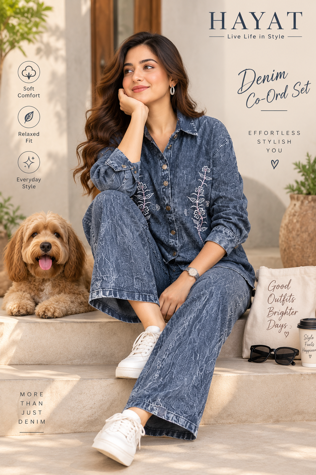 Denim Embroidered Indo Western Co-Ord Set