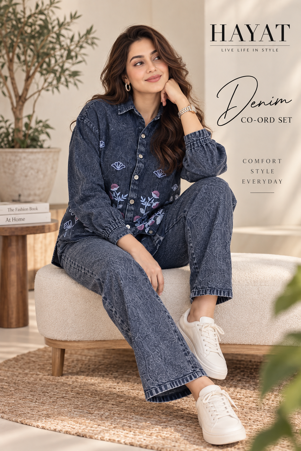 Denim Embroidered Indo Western Co-Ord Set