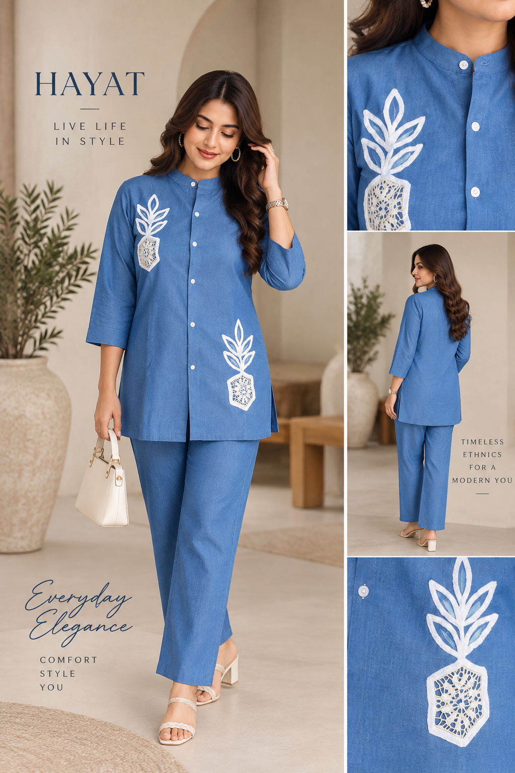 Denim Embroidered Indo Western C0-ord Set