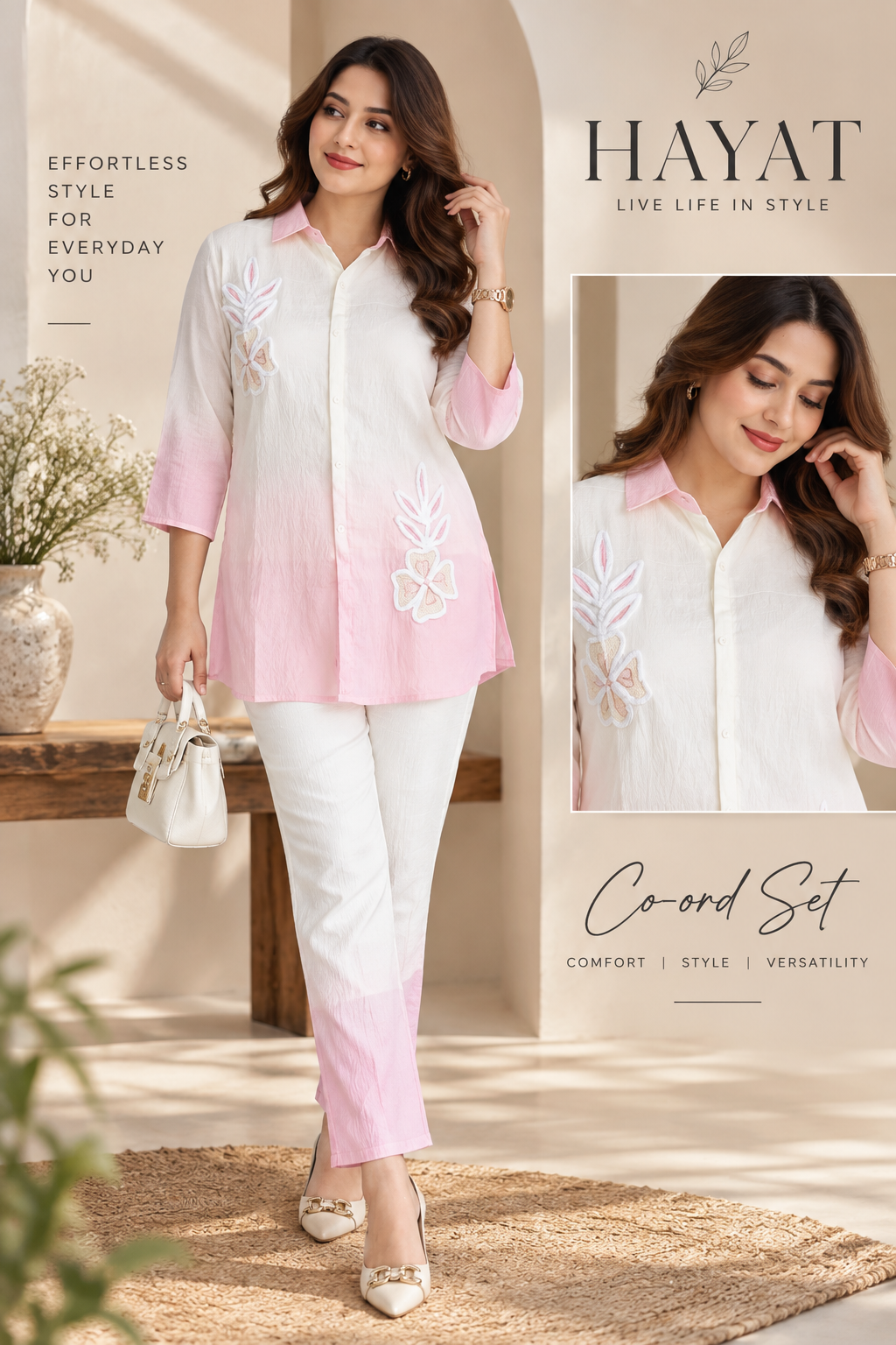 Imported Lenin Crepe Stylish Indo Western Ombre Embroidered Co-0rd Set