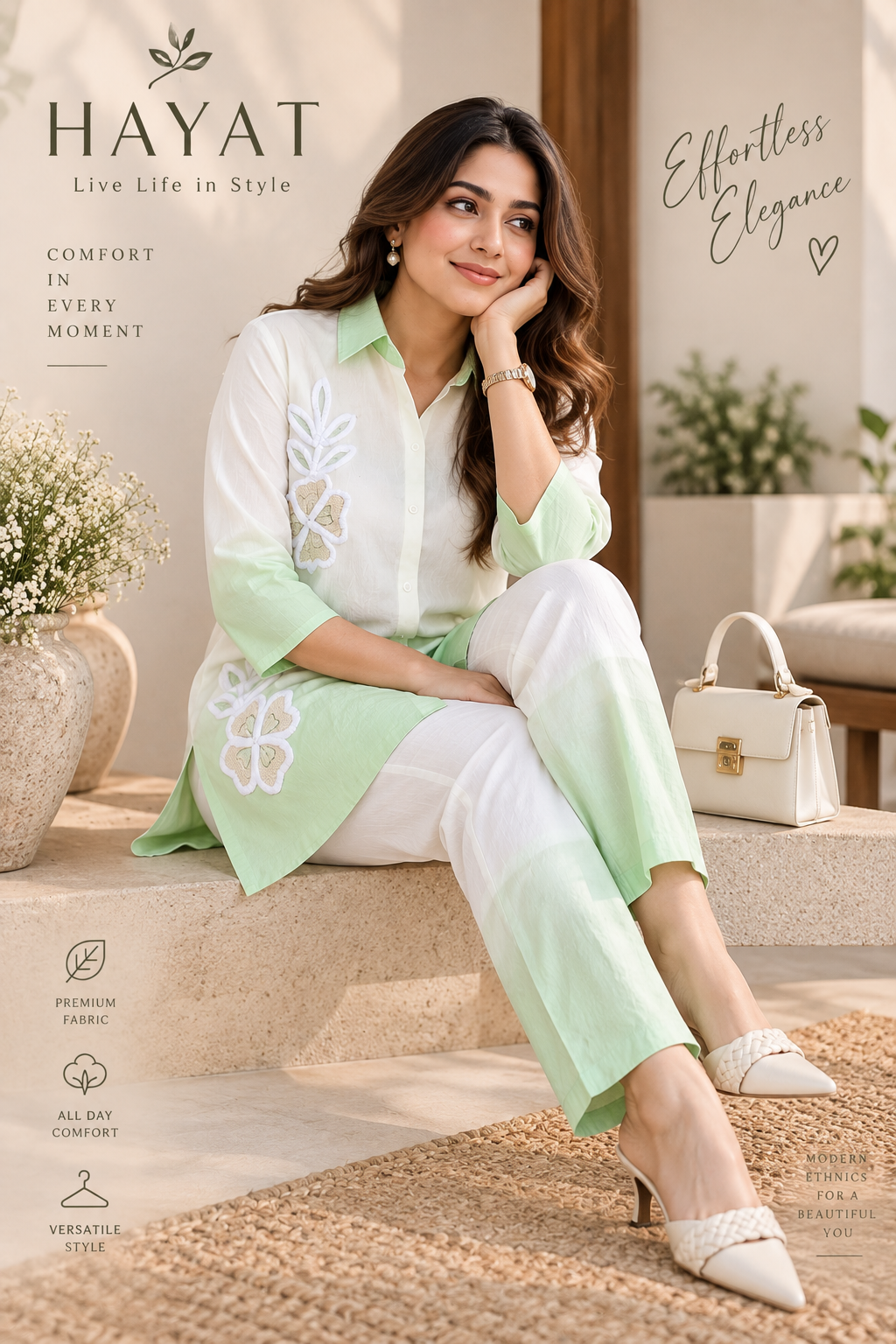 Imported Lenin Crepe Stylish Indo Western Ombre Embroidered Co-Ord Set