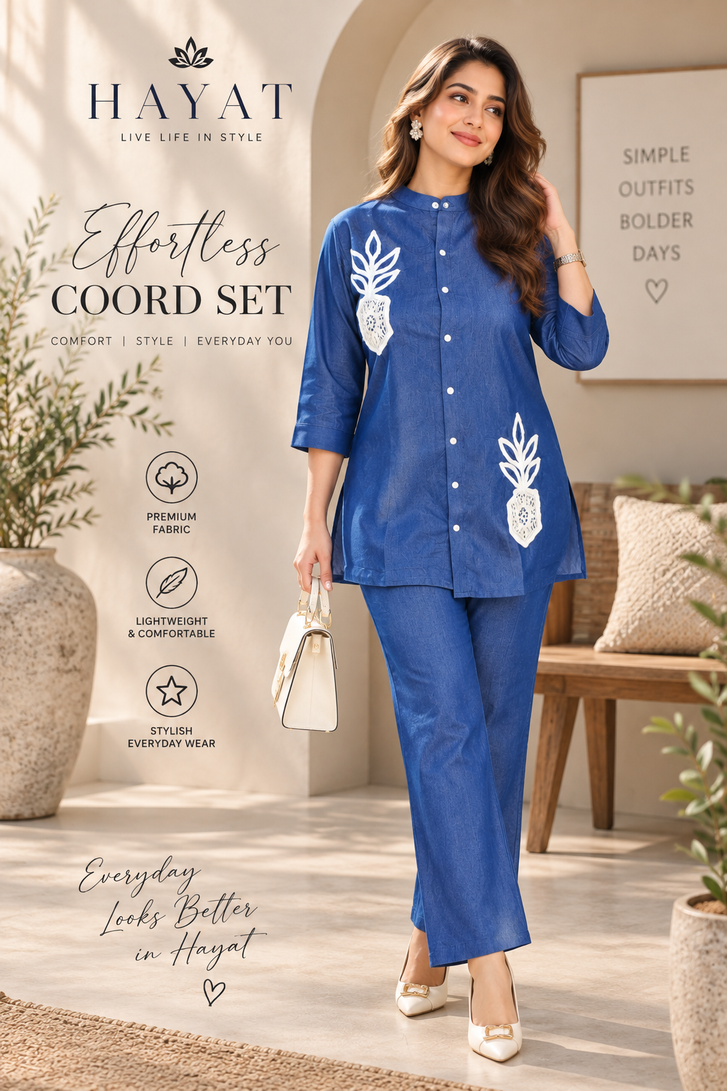 Dark Denim Blue Embroidered Indo Western Co-Ord Set