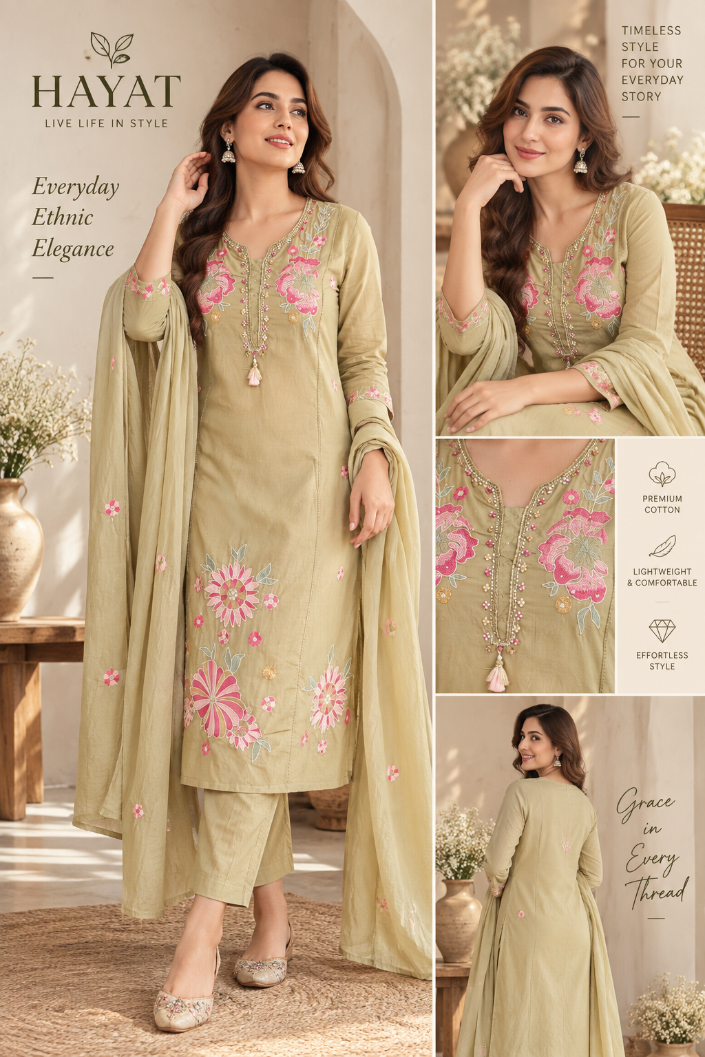 Designer Premium Cotton Embroidered Suit with Cotton Pants and Mal Cotton Dupatta