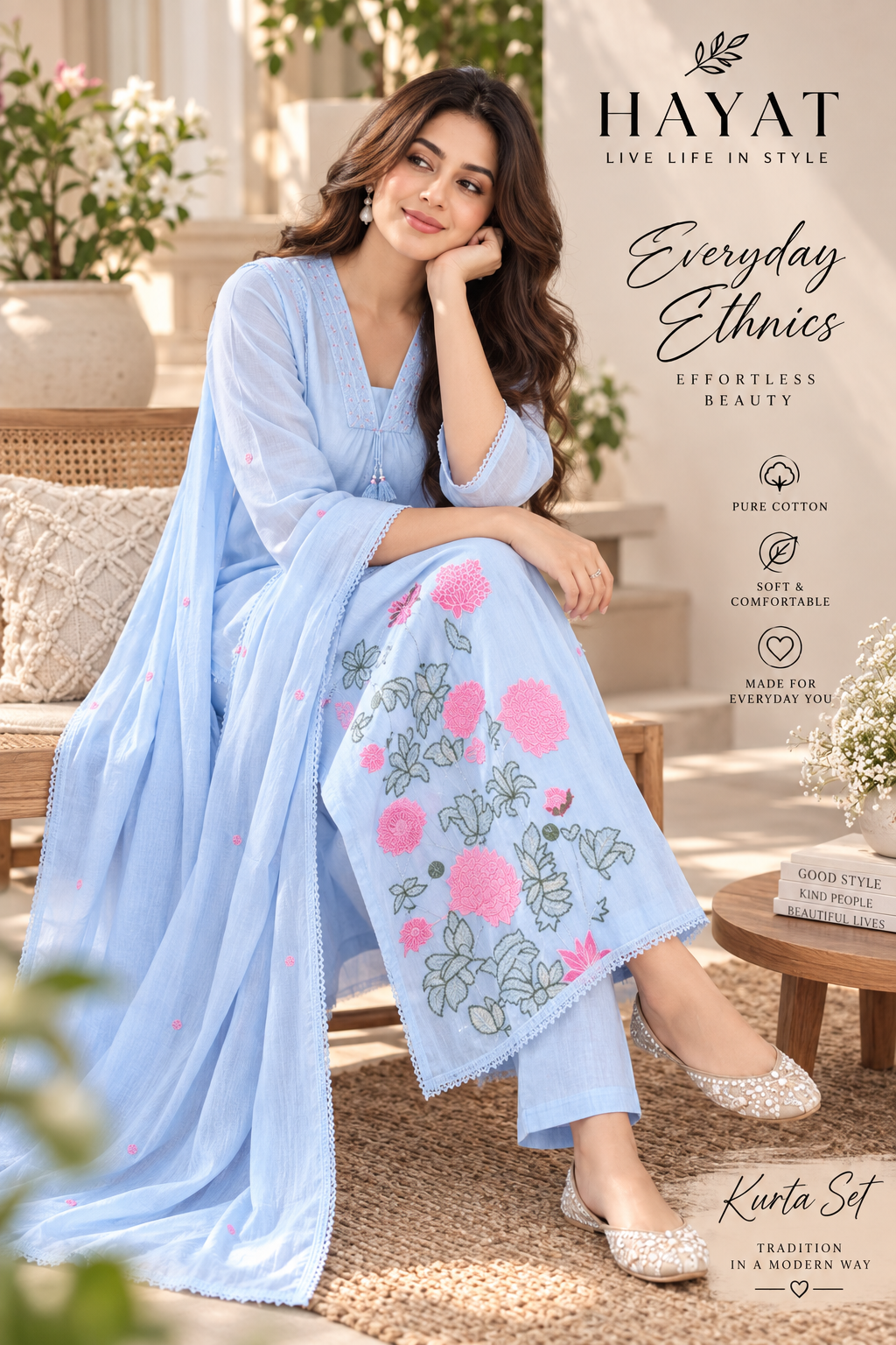 Pure Premium Mal Cotton with Mal Lining Designer Embroidered A-Line Kurta Set