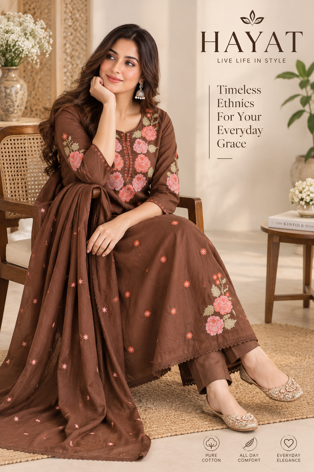 Pure Premium Mal Cotton with Mal Lining Designer Embroidered A-Line Kurta Set