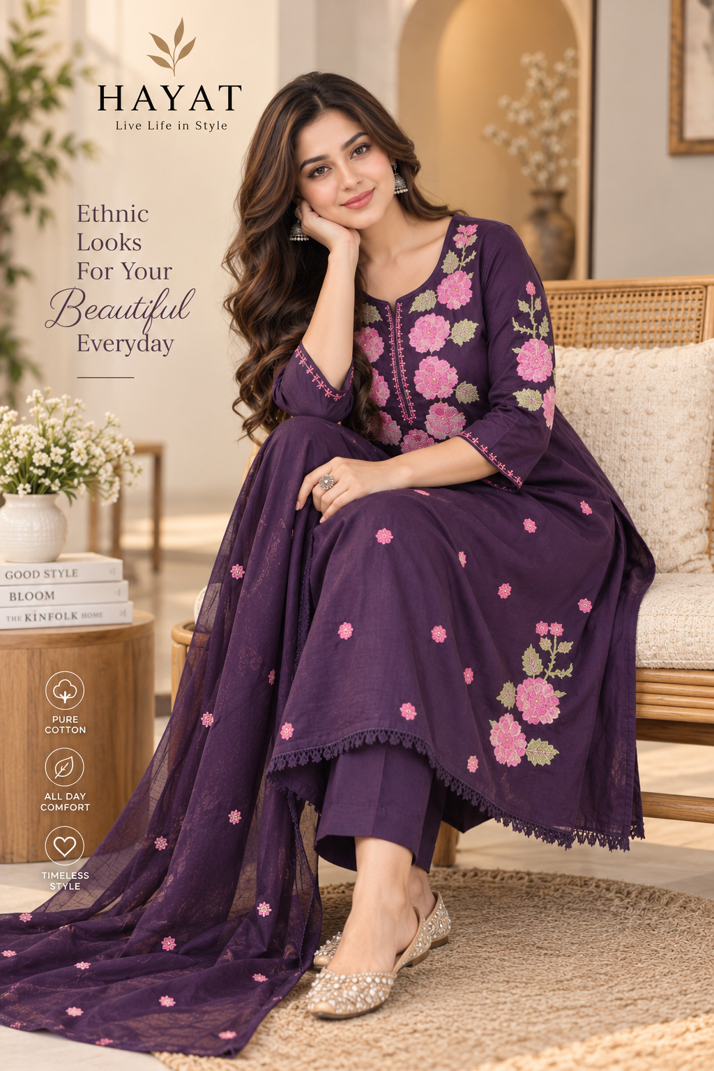Pure Premium Mal Cotton with Mal Lining Designer Embroidered A-Line Kurta Set