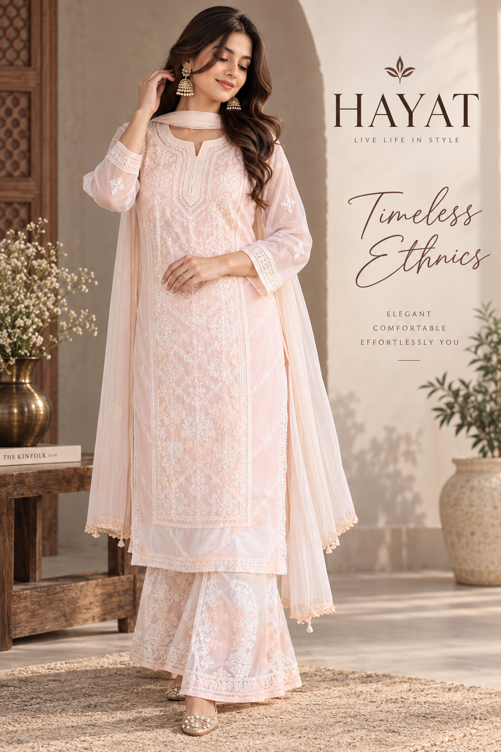 Tie Dye Chikankari Hand Work Georgette Kurta with Detachable Cotton Lining.