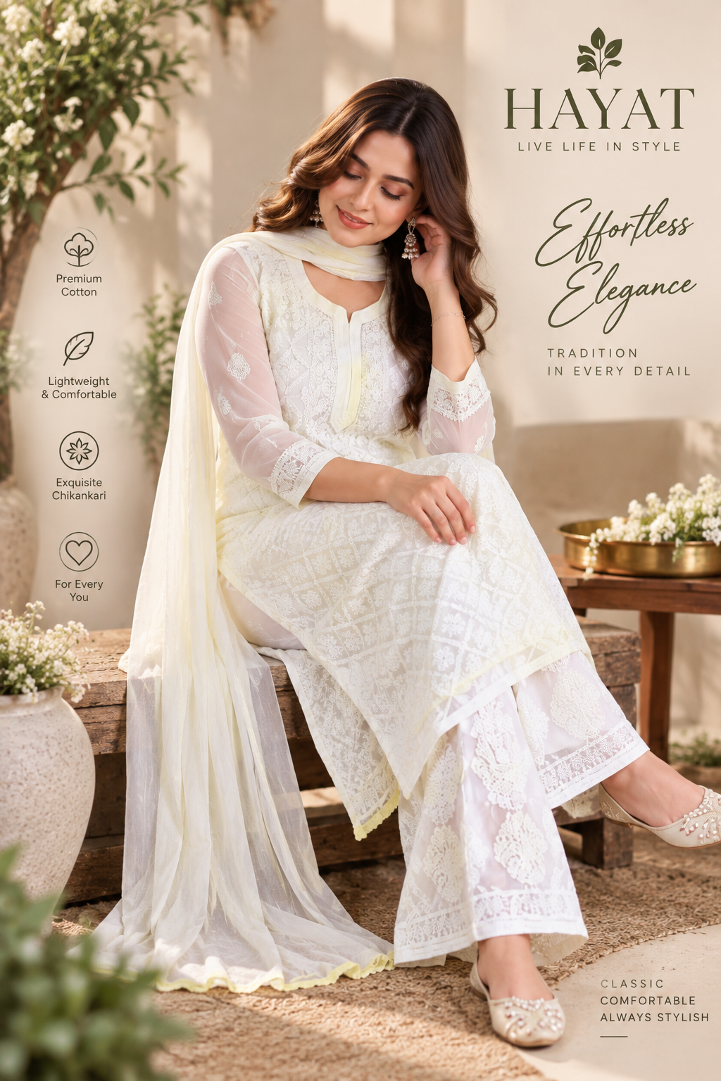 Tie Dye Chikankari Hand Work Georgette Kurta with Detachable Cotton Lining