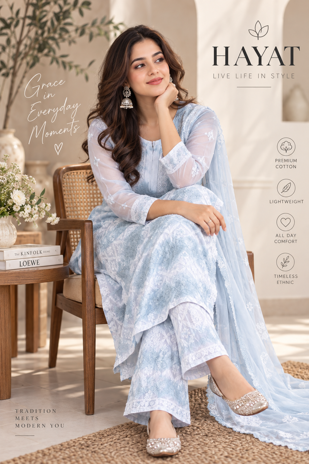 Tie Dye Chikankari Hand Work Georgette Kurta with Detachable Cotton Lining