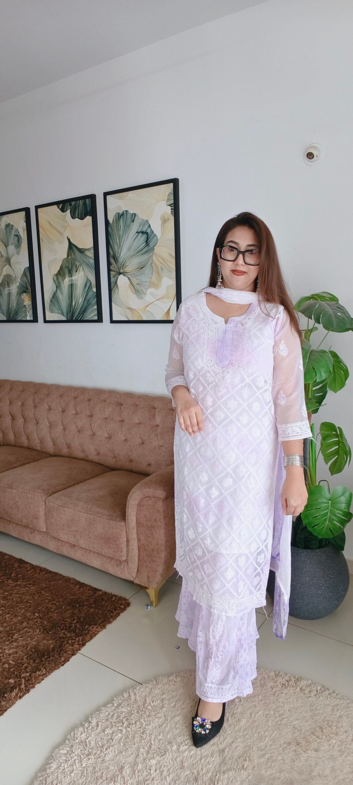 Tie Dye Chikankari Hand Work Georgette Kurta with Detachable Cotton Lining