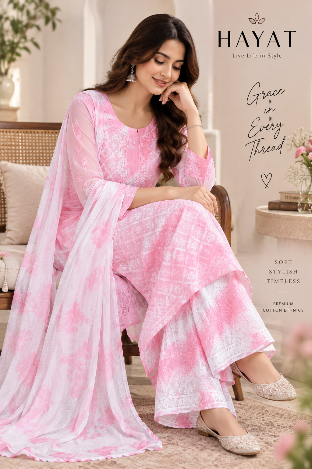 Tie Dye Chikankari Hand Work Georgette Kurta with Detachable Cotton Lining