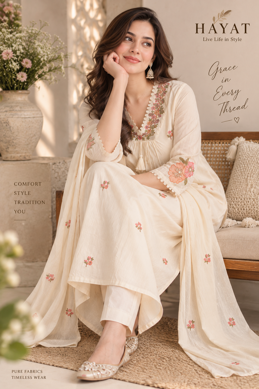 A-Line Designer Embroidered Premium Cotton Kurta with Side Slit, Mal Cotton Embroidered Dupatta and Cotton Premium Bottom.