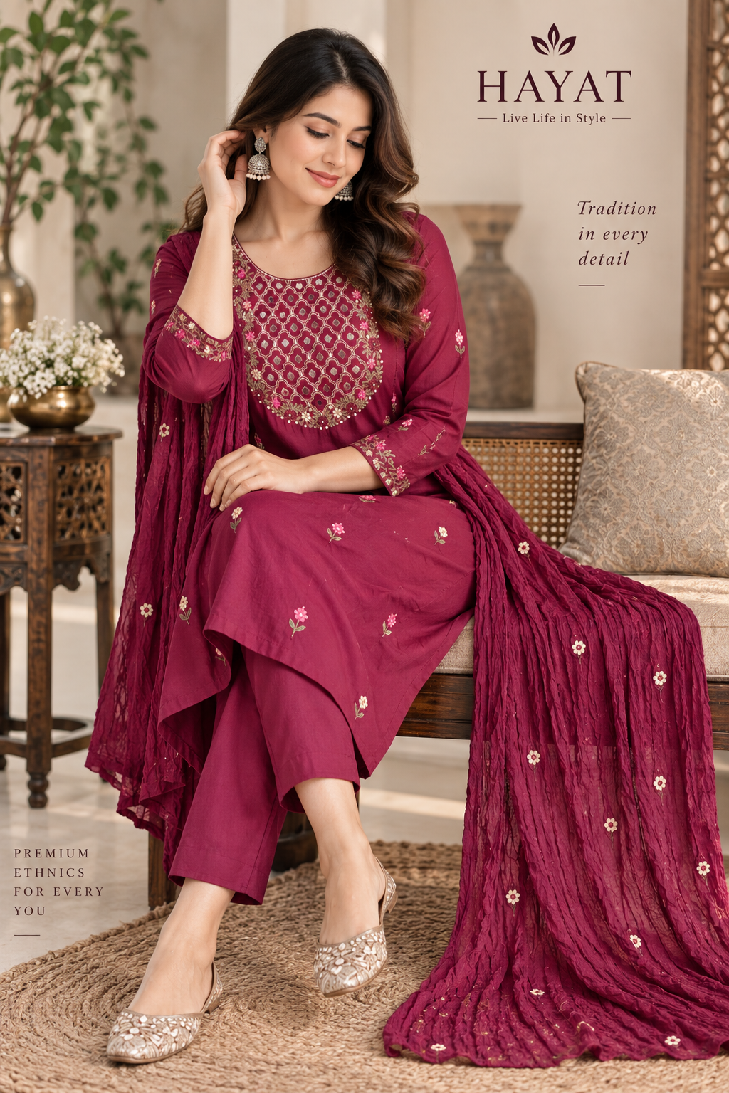 Embroidery Designer Kurta with Cotton Embroidered Dupatta, Semi Elasticated Bottom